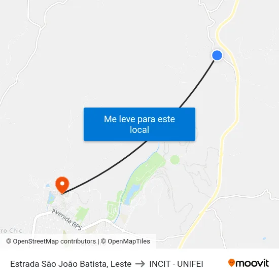 Estrada São João Batista, Leste to INCIT - UNIFEI map