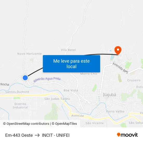 Em-443 Oeste to INCIT - UNIFEI map