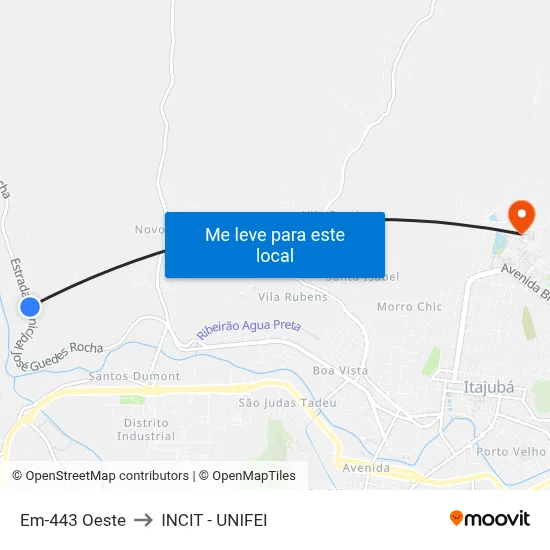 Em-443 Oeste to INCIT - UNIFEI map
