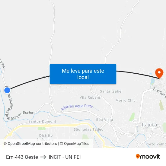 Em-443 Oeste to INCIT - UNIFEI map
