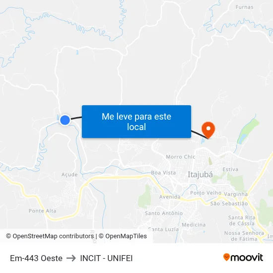 Em-443 Oeste to INCIT - UNIFEI map