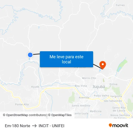 Em-180 Norte to INCIT - UNIFEI map