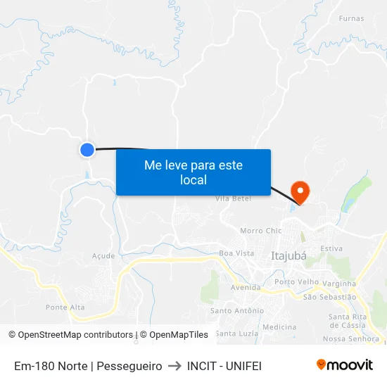 Em-180 Norte | Pessegueiro to INCIT - UNIFEI map