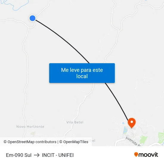 Em-090 Sul to INCIT - UNIFEI map