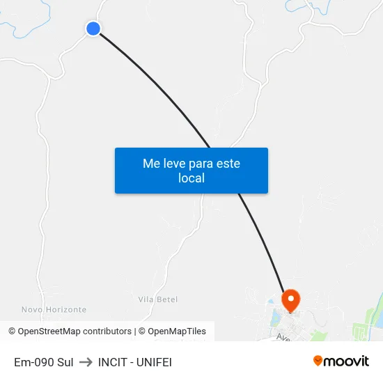 Em-090 Sul to INCIT - UNIFEI map