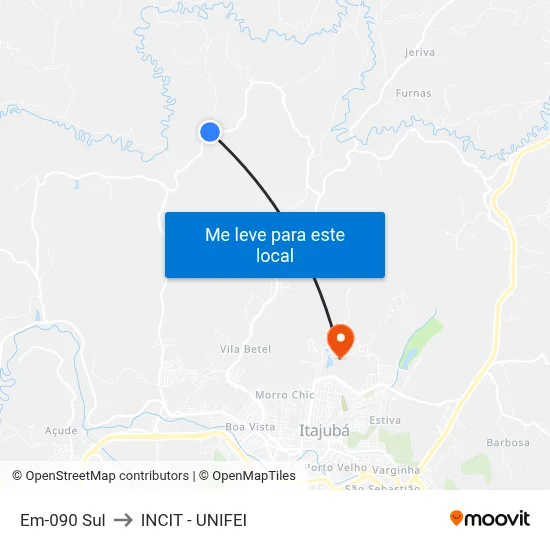 Em-090 Sul to INCIT - UNIFEI map