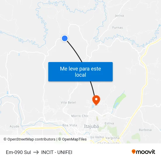 Em-090 Sul to INCIT - UNIFEI map