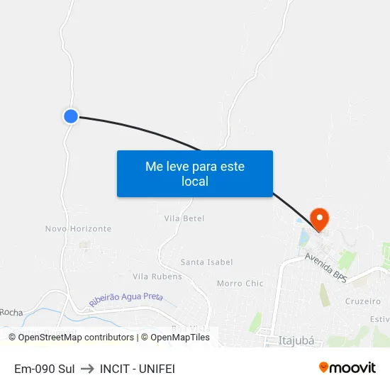 Em-090 Sul to INCIT - UNIFEI map