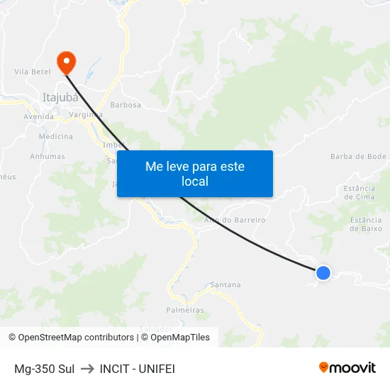 Mg-350 Sul to INCIT - UNIFEI map