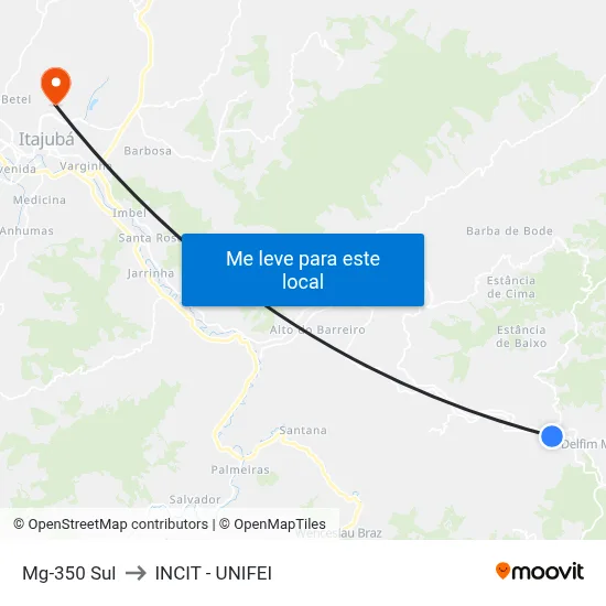 Mg-350 Sul to INCIT - UNIFEI map