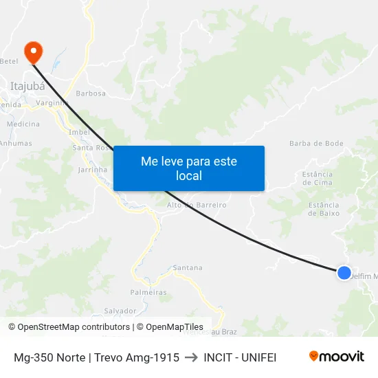 Mg-350 Norte | Trevo Amg-1915 to INCIT - UNIFEI map
