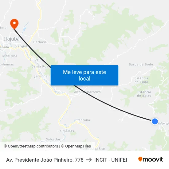 Av. Presidente João Pinheiro, 778 to INCIT - UNIFEI map