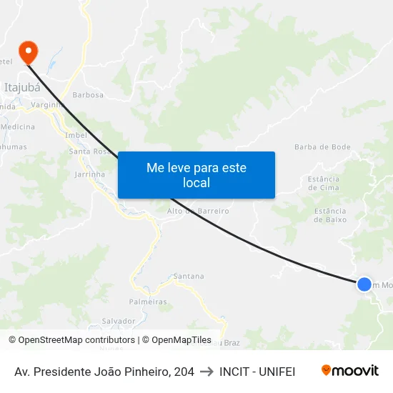 Av. Presidente João Pinheiro, 204 to INCIT - UNIFEI map