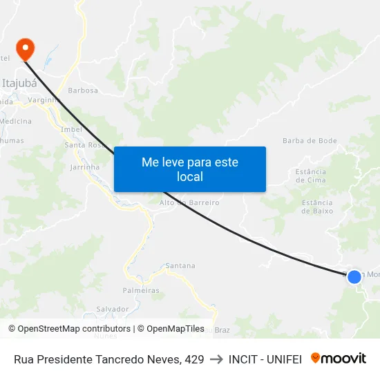 Rua Presidente Tancredo Neves, 429 to INCIT - UNIFEI map