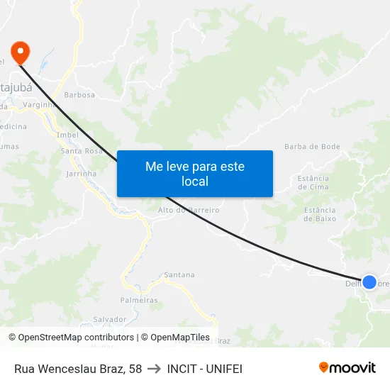 Rua Wenceslau Braz, 58 to INCIT - UNIFEI map