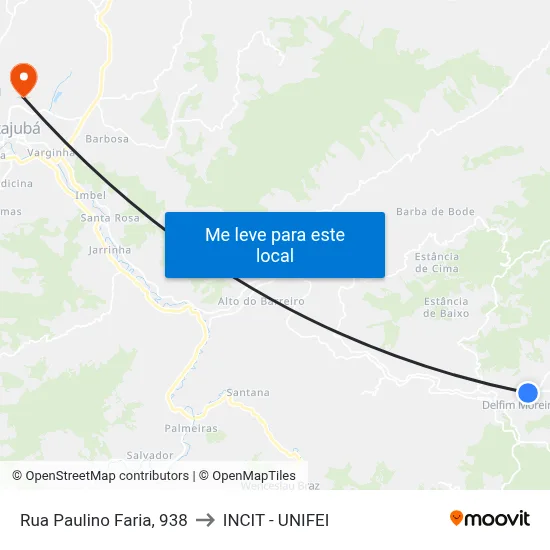 Rua Paulino Faria, 938 to INCIT - UNIFEI map