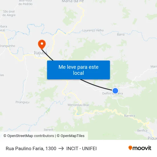 Rua Paulino Faria, 1300 to INCIT - UNIFEI map