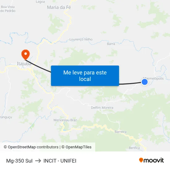 Mg-350 Sul to INCIT - UNIFEI map