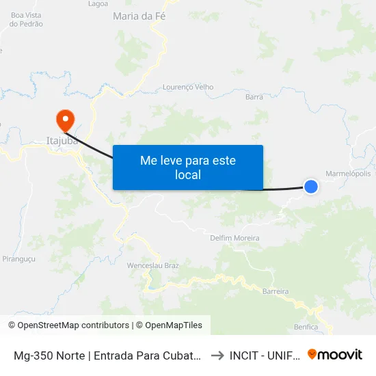 Mg-350 Norte | Entrada Para Cubatão to INCIT - UNIFEI map