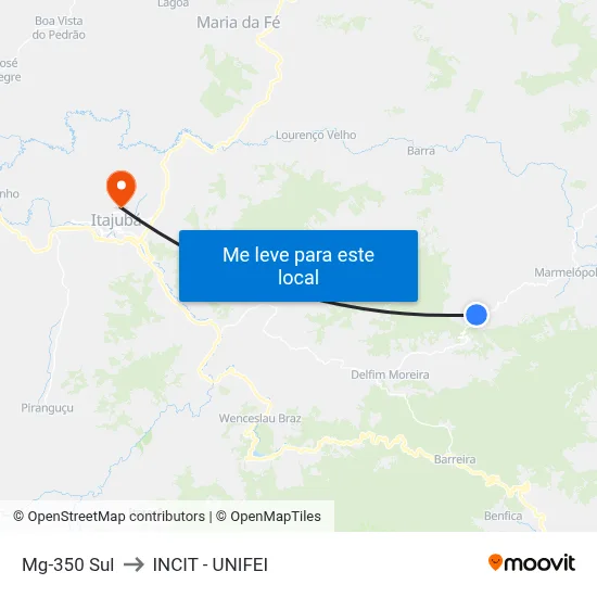 Mg-350 Sul to INCIT - UNIFEI map