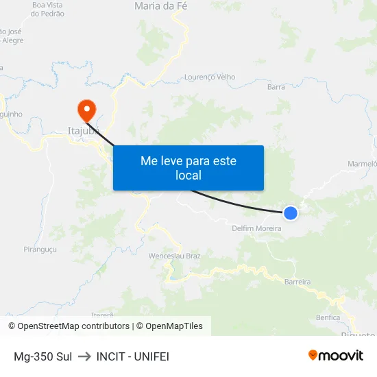 Mg-350 Sul to INCIT - UNIFEI map