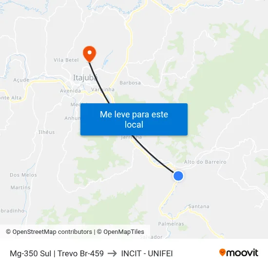 Mg-350 Sul | Trevo Br-459 to INCIT - UNIFEI map