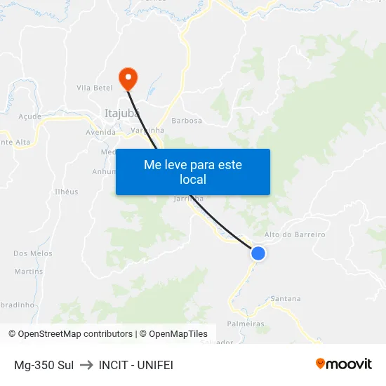 Mg-350 Sul to INCIT - UNIFEI map