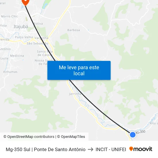 Mg-350 Sul | Ponte De Santo Antônio to INCIT - UNIFEI map