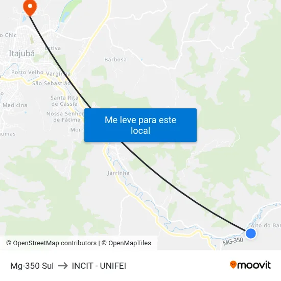 Mg-350 Sul to INCIT - UNIFEI map