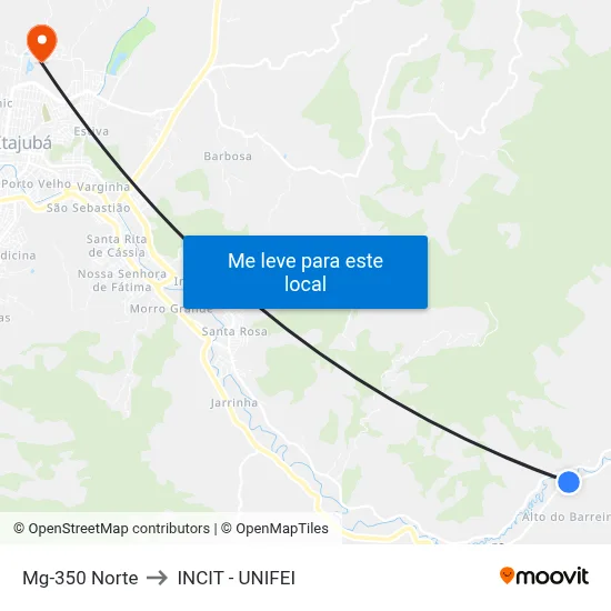 Mg-350 Norte to INCIT - UNIFEI map