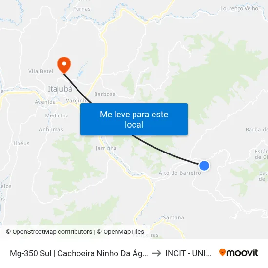 Mg-350 Sul | Cachoeira Ninho Da Águia to INCIT - UNIFEI map