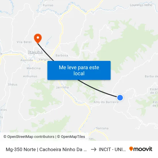 Mg-350 Norte | Cachoeira Ninho Da Águia to INCIT - UNIFEI map