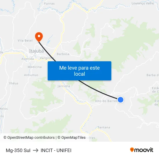 Mg-350 Sul to INCIT - UNIFEI map