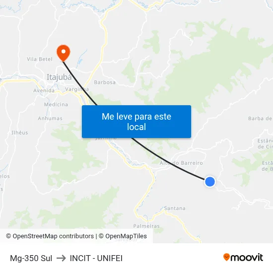 Mg-350 Sul to INCIT - UNIFEI map