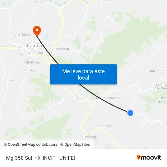 Mg-350 Sul to INCIT - UNIFEI map