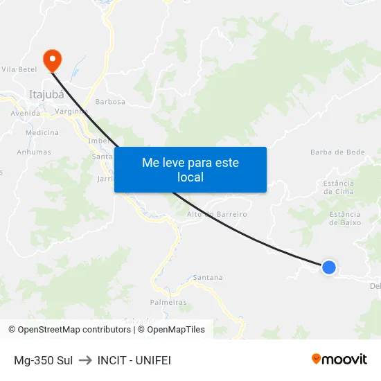 Mg-350 Sul to INCIT - UNIFEI map