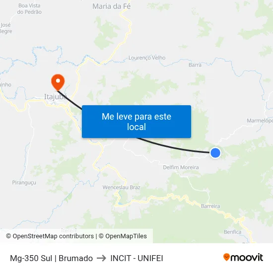 Mg-350 Sul | Brumado to INCIT - UNIFEI map
