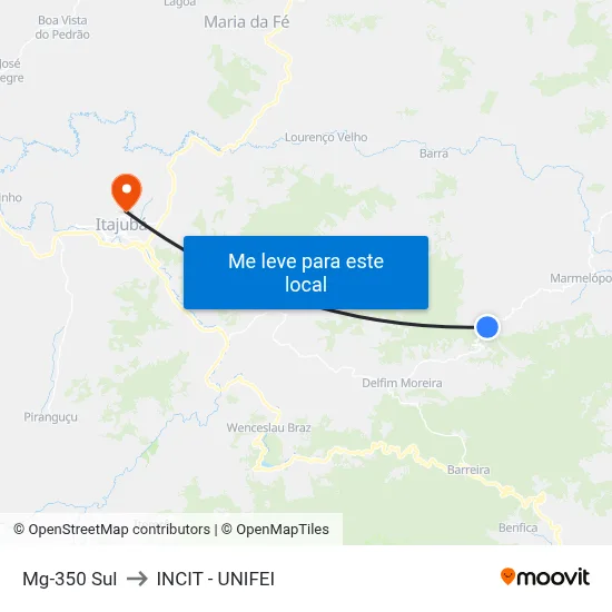 Mg-350 Sul to INCIT - UNIFEI map