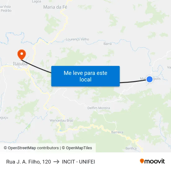 Rua J. A. Filho, 120 to INCIT - UNIFEI map