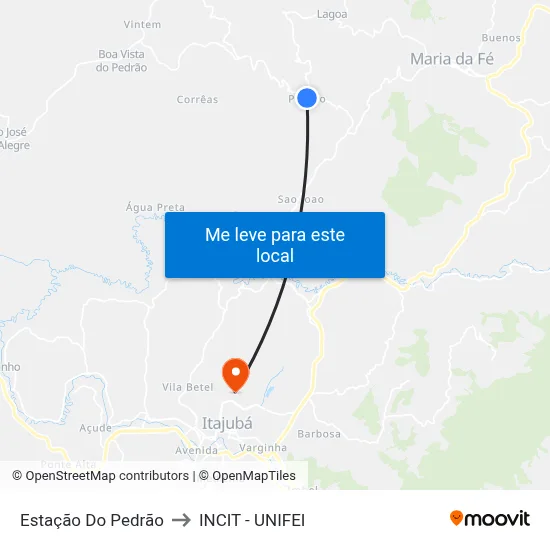Estação Do Pedrão to INCIT - UNIFEI map
