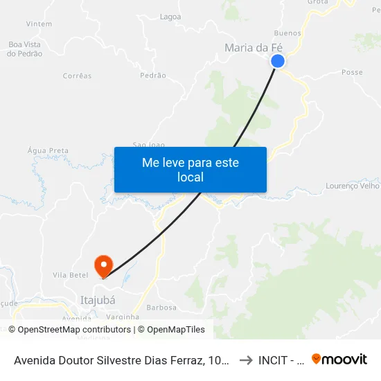 Avenida Doutor Silvestre Dias Ferraz, 1005 | Trevo De Maria Da Fé to INCIT - UNIFEI map