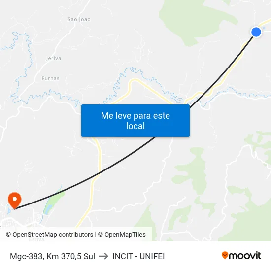 Mgc-383, Km 370,5 Sul to INCIT - UNIFEI map