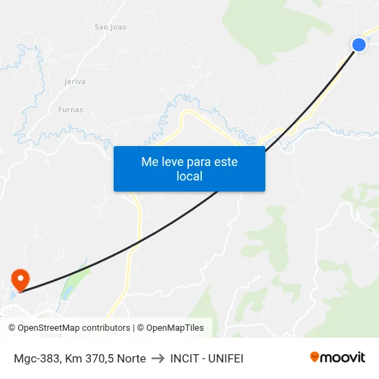 Mgc-383, Km 370,5 Norte to INCIT - UNIFEI map