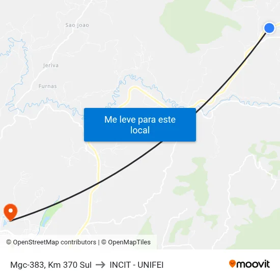 Mgc-383, Km 370 Sul to INCIT - UNIFEI map