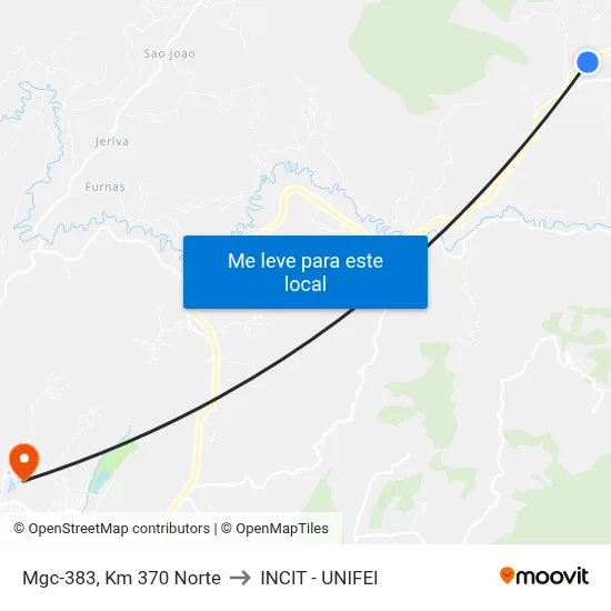 Mgc-383, Km 370 Norte to INCIT - UNIFEI map