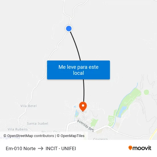 Em-010 Norte to INCIT - UNIFEI map