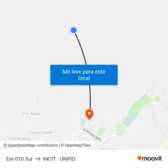 Em-010 Sul to INCIT - UNIFEI map