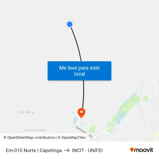 Em-010 Norte | Capetinga to INCIT - UNIFEI map