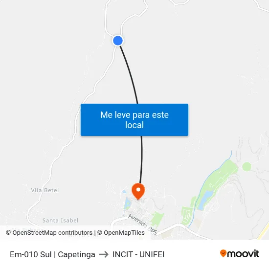 Em-010 Sul | Capetinga to INCIT - UNIFEI map