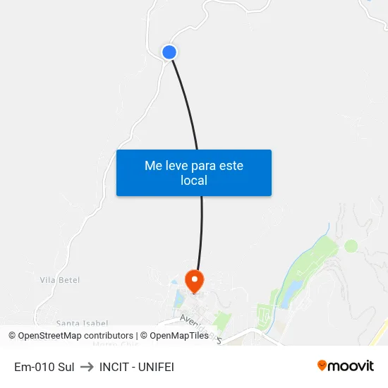 Em-010 Sul to INCIT - UNIFEI map